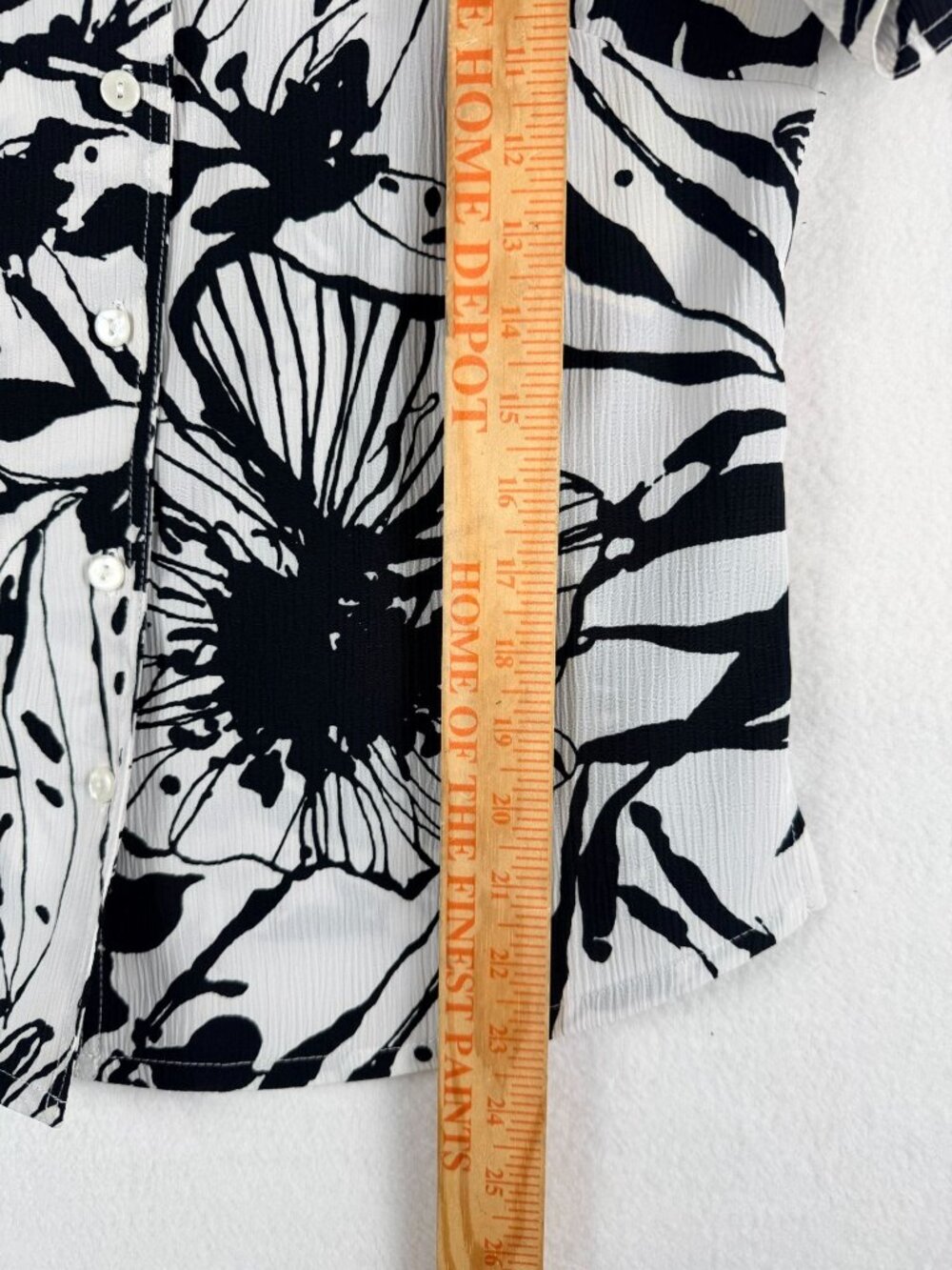 Allison Daley Womens Petite Floral Button-Up Shirt 4P Black & White Short Sleeve - Picture 8 of 14